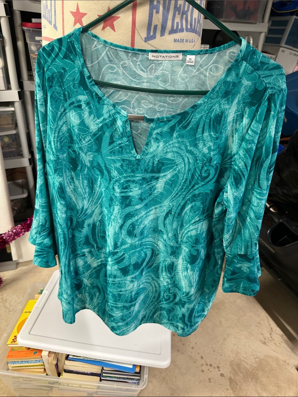 Notations Teal Swirl 3/4 Sleeve Tunic Top